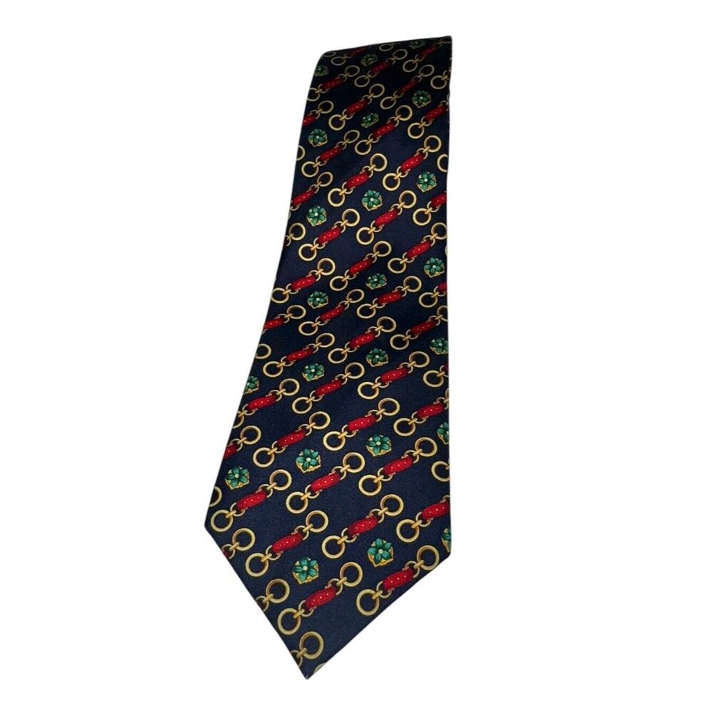 Marco Polo Men’s Silk Necktie Navy Blue Red Green Gold Yellow Tie Rings